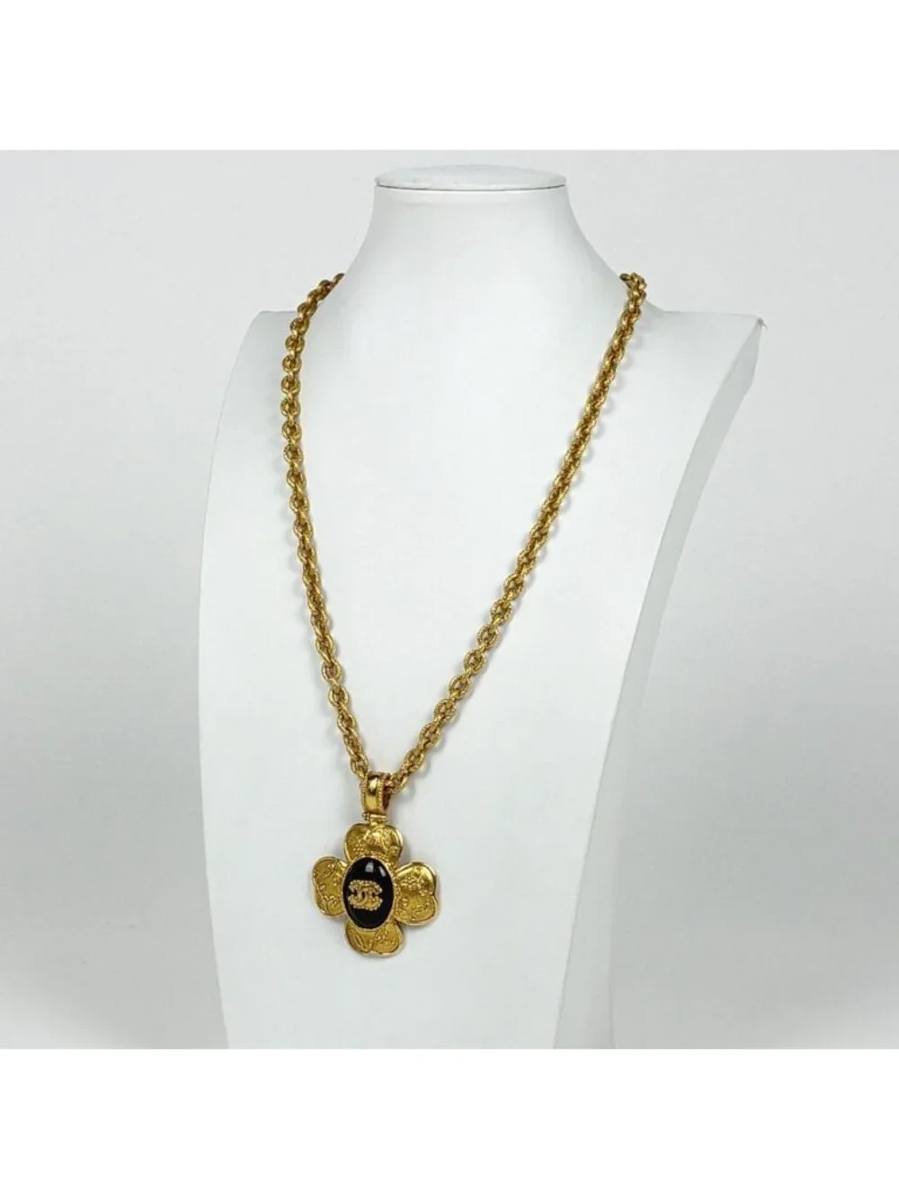 Chanel Necklace CC Logo Clover Color Stone Gold Black
